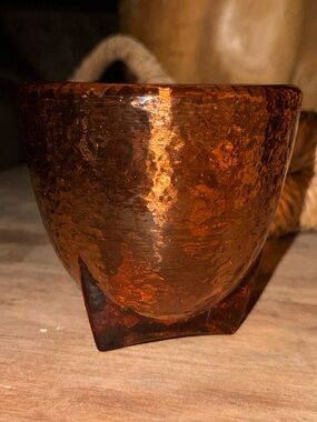 Fire and Light Footed Recycled Glass - No Box. No Lid Amber or Copper colored